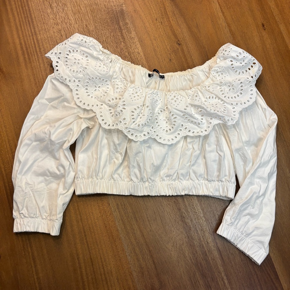 Zara Cream Off-Shoulder Eyelet Blouse